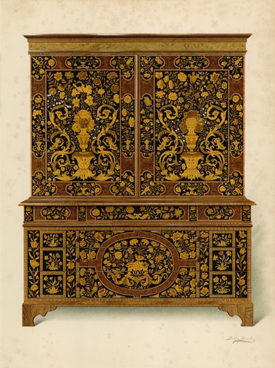 Cabinet Press Inlaid with Marquetry, property of the Marquess of Exeter by Shirley Charles Llewellyn Slocombe